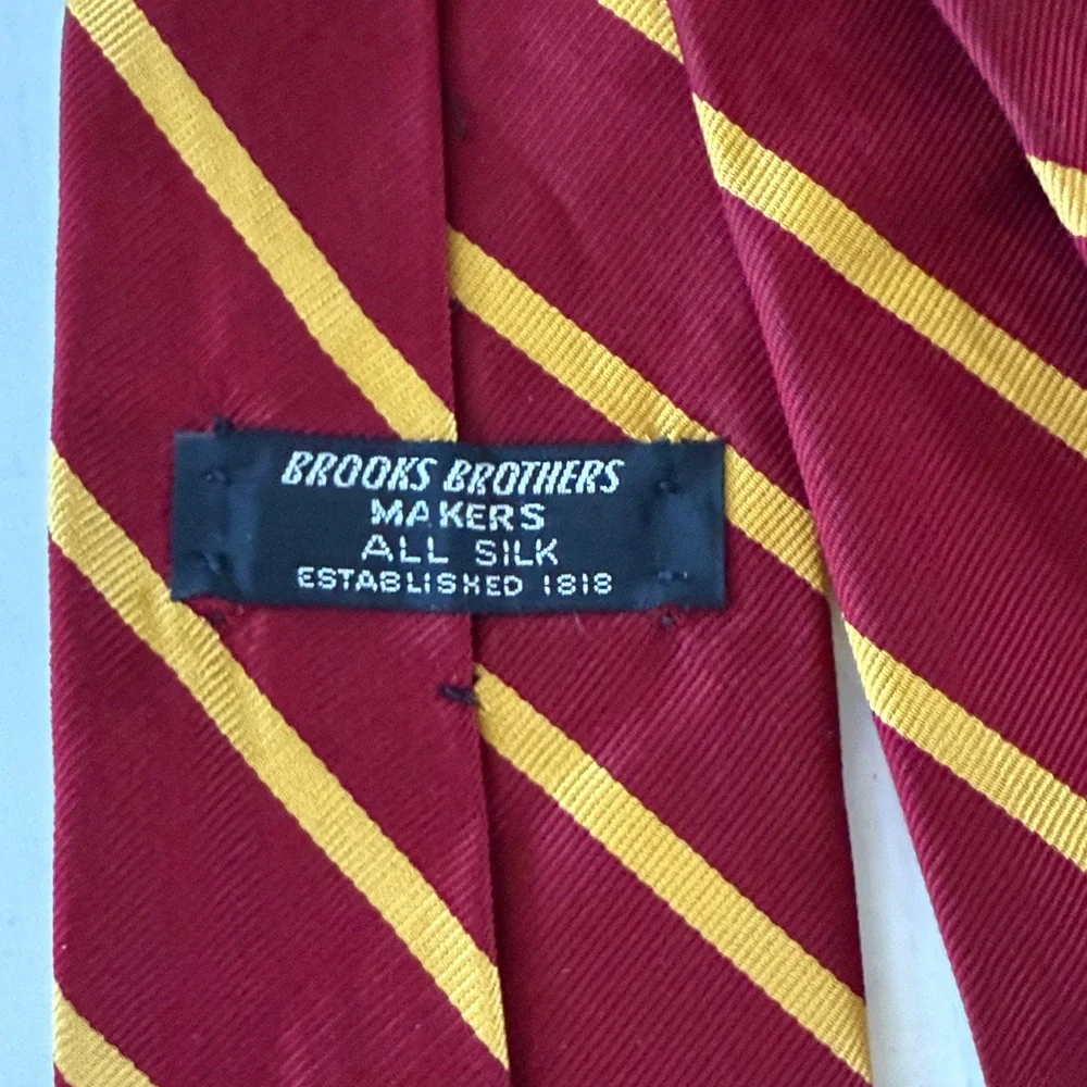 Brooks Brothers Makers Silk Maroon and Gold Striped Tie - Woven in England